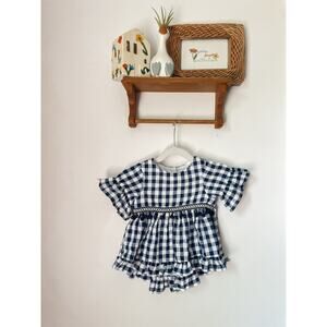 Pippa & Julie navy & white gingham top - 18m